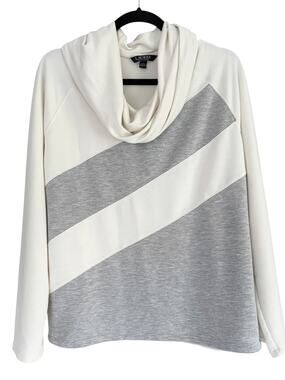 Lauren Ralph Lauren XL Colorblock Cowl Neck Pullover Sweatshirt Gray Cream